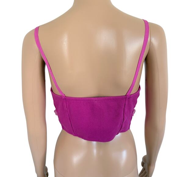 Free People Fuchsia Lace Corset Floral Top Barbiecore Coquette Boho Feminine S - Picture 5 of 9